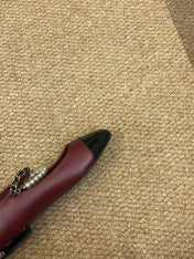 CHANEL 26S MARY JANE PEARL STRAP FLATS IN BURGUNDY RED CALFSKIN