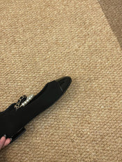 CHANEL 26S MARY JANE PEARL STRAP FLATS IN BLACK CALFSKIN