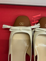 VALENTINO 26S HIGH HEEL SLINGBACKS IN BROWN AND CREAM WHITE CALFSKIN