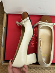 VALENTINO 26S HEELED BALLET FLATS IN BROWN AND CREAM WHITE CALFSKIN