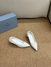 PRADA 26S POINTED TOE PUMPS 50MM IN WHITE CALFSKIN