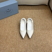 PRADA 26S POINTED TOE PUMPS 50MM IN WHITE CALFSKIN