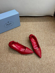 PRADA 26S POINTED TOE PUMPS 50MM IN RED CALFSKIN