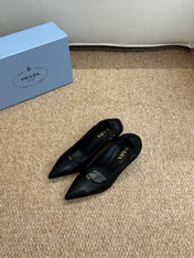 PRADA 26S POINTED TOE PUMPS 50MM IN BLACK CALFSKIN