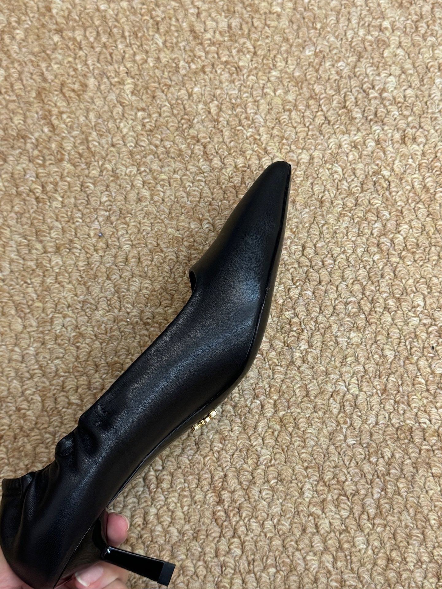 PRADA 26S POINTED TOE PUMPS 50MM IN BLACK CALFSKIN