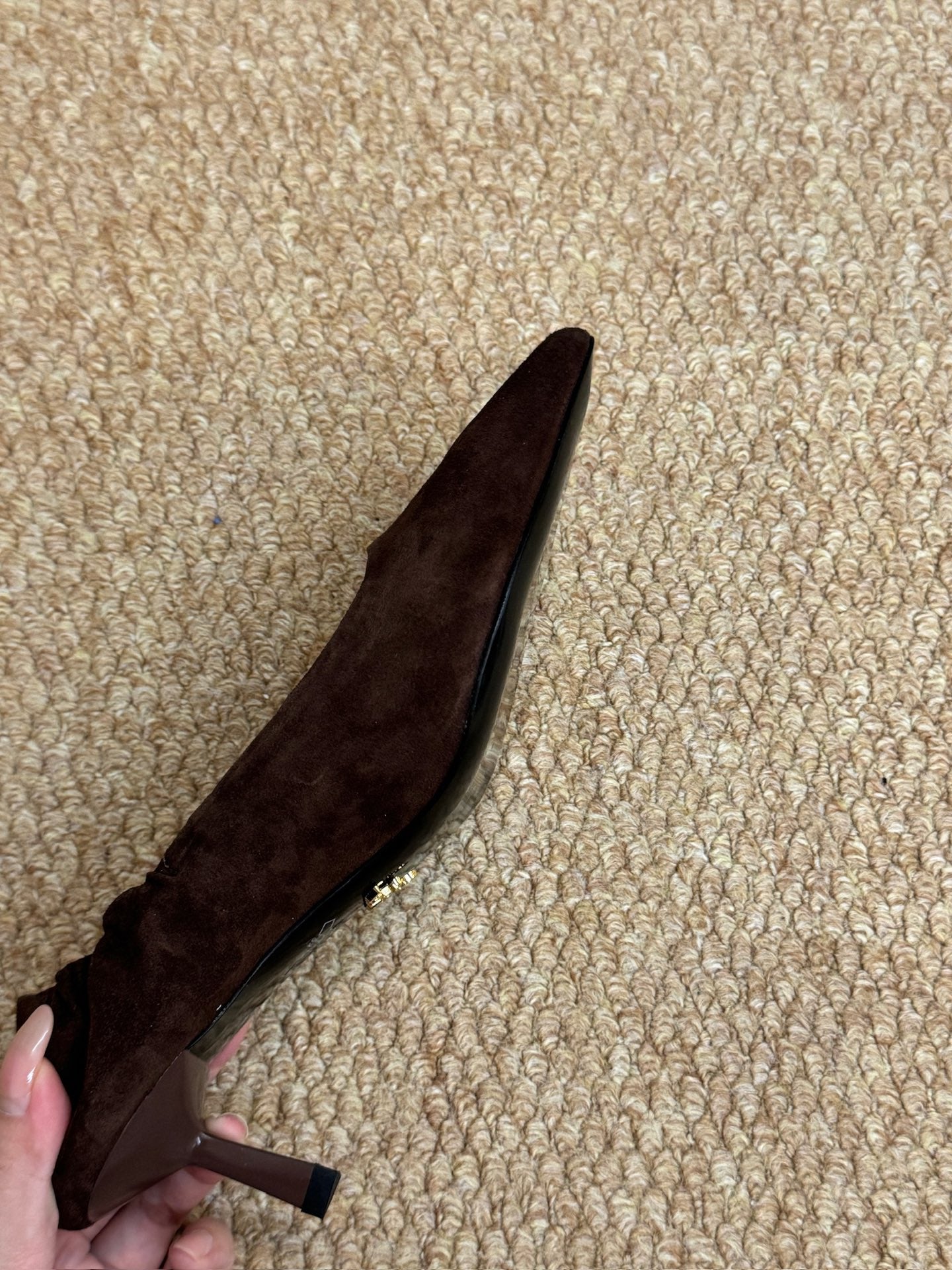 PRADA 26S POINTED TOE PUMPS 50MM IN DARK BROWN SUEDE