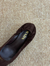PRADA 26S POINTED TOE PUMPS 50MM IN DARK BROWN SUEDE
