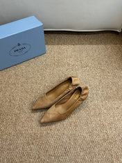 PRADA 26S POINTED TOE PUMPS 50MM IN BROWN SUEDE