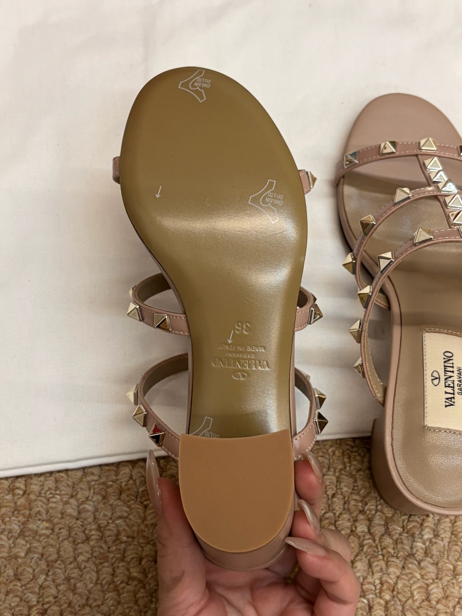 VALENTINO 26S ROCKSTUD HIGH HEEL SANDALS IN BLUSH NUDE CALFSKIN