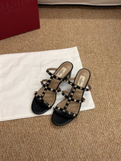 VALENTINO 26S ROCKSTUD HIGH HEEL SANDALS IN BLACK CALFSKIN