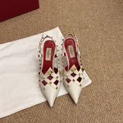 VALENTINO 26S ROCKSTUD SLINGBACK HEELS IN OFF-WHITE CALFSKIN