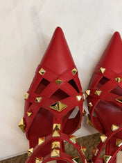 VALENTINO 26S OCKSTUD HEELS IN RED CALFSKIN