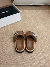 CHANEL 26S SLIDE SANDALS IN BROWN QUILTED CALFSKIN SILVER HARDWARE