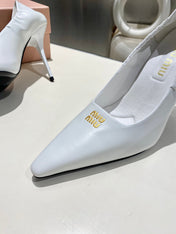 POINTED-TOE HIGH HEEL PUMPS IN WHITE SMOOTH LAMBSKIN