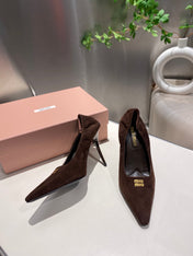 POINTED-TOE HIGH HEEL PUMPS IN CHOCOLATE SUEDE