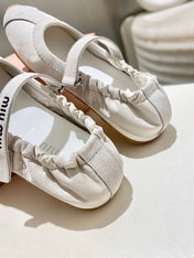 MIUMIU 26S RUCHES NAPPA BALLERINAS IN CREAM WHITE SUEDE AND FABRIC
