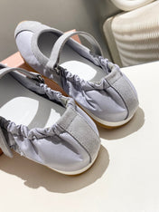 MIUMIU 26S BALLERINAS IN LILAC GREY FABRIC AND SUEDE