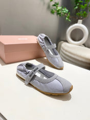 MIUMIU 26S BALLERINAS IN LILAC GREY FABRIC AND SUEDE