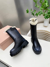MIUMIU 26S MID CALF BOOT IN BLACK CALFSKIN