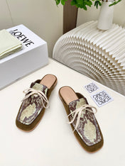 LOEWE 26S FLAT MULES IN SNAKESKIN-EMBOSSED CALFSKIN AND BROWN SUEDE