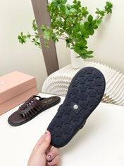 MIUMIU 26S SLIDES SANDAL IN DARK BROWN CALFSKIN