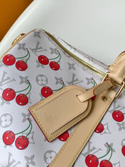 KEEPALL BANDOULIÈRE 45 IN WHITE AND RED CALFSKIN