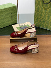 WOMEN'S HORSEBIT SLINGBACK 55MM IN WINE RED CALFSKIN WITH RHINSTONES