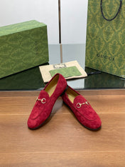 HORSEBIT LOAFER IN CHERRY RED SUEDE WITH GOLD HARDWARE