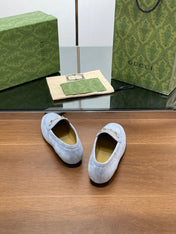 HORSEBIT LOAFER IN LIGHT BLUE SUEDE WITH GOLD HARDWARE
