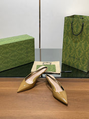 GG HIGH SLINGBACK 4.5 CM IN DIJON YELLOW GLOSSY CALFSKIN WITH GOLD HARDWARE