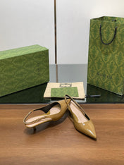 GG HIGH SLINGBACK 4.5 CM IN DIJON YELLOW GLOSSY CALFSKIN WITH GOLD HARDWARE