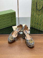 GG HIGH SANDAL 11.5 CM IN BLACK MIX BEIGE MONOGRAM JACQUARD FABRIC