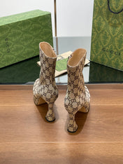 GG SHORT BOOTS 11.5 CM IN CAMEL BROWN MONOGRAM JACQUARD FABRIC