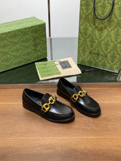 GG LOAFER SHOES IN BLACK CALFSKIN WITH GOLD HARDWARE