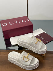 HIGH 5.5 CM WEDGE SANDALS IN CREAM WHITE CALFSKIN AND FABRIC
