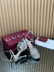GUCCI 26S HIGH-HEELED SANDALS 125 MM IN SILVER CALFSKIN