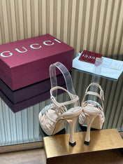 GUCCI 26S HIGH-HEELED SANDALS 125 MM IN BEIGE CALFSKIN
