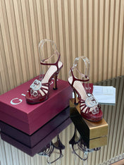 GUCCI 26S HIGH-HEELED SANDALS 125 MM IN DARK RED CALFSKIN