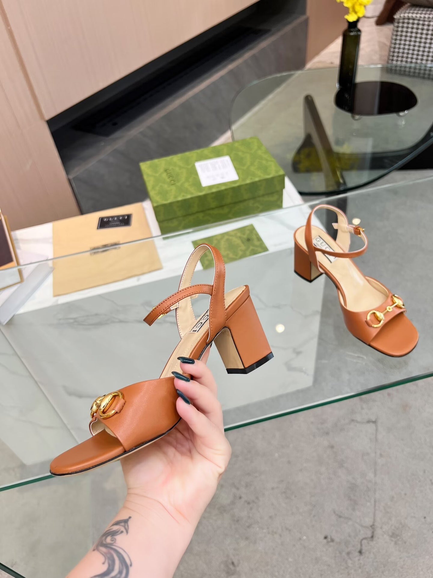 GG HIGH HEELS SANDALS 60 IN ORANGE LAMBSKIN