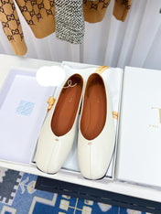 THE ROW 26S SQUARE TOE BALLET FLATS IN IVORY WHITE CALFSKIN