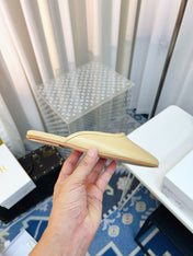 THE ROW 26S ROUND TOE MULES IN BEIGE CALFSKIN