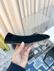 THE ROW 26S BALLET FLATS IN BLACK SUEDE ELASTIC TRIM WITH BOW