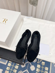THE ROW 26S BALLET FLATS IN BLACK SUEDE ELASTIC TRIM WITH BOW