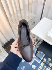 THE ROW 26S BALLET FLATS IN DARK BROWN CALFSKIN ELASTIC TRIM WITH BOW