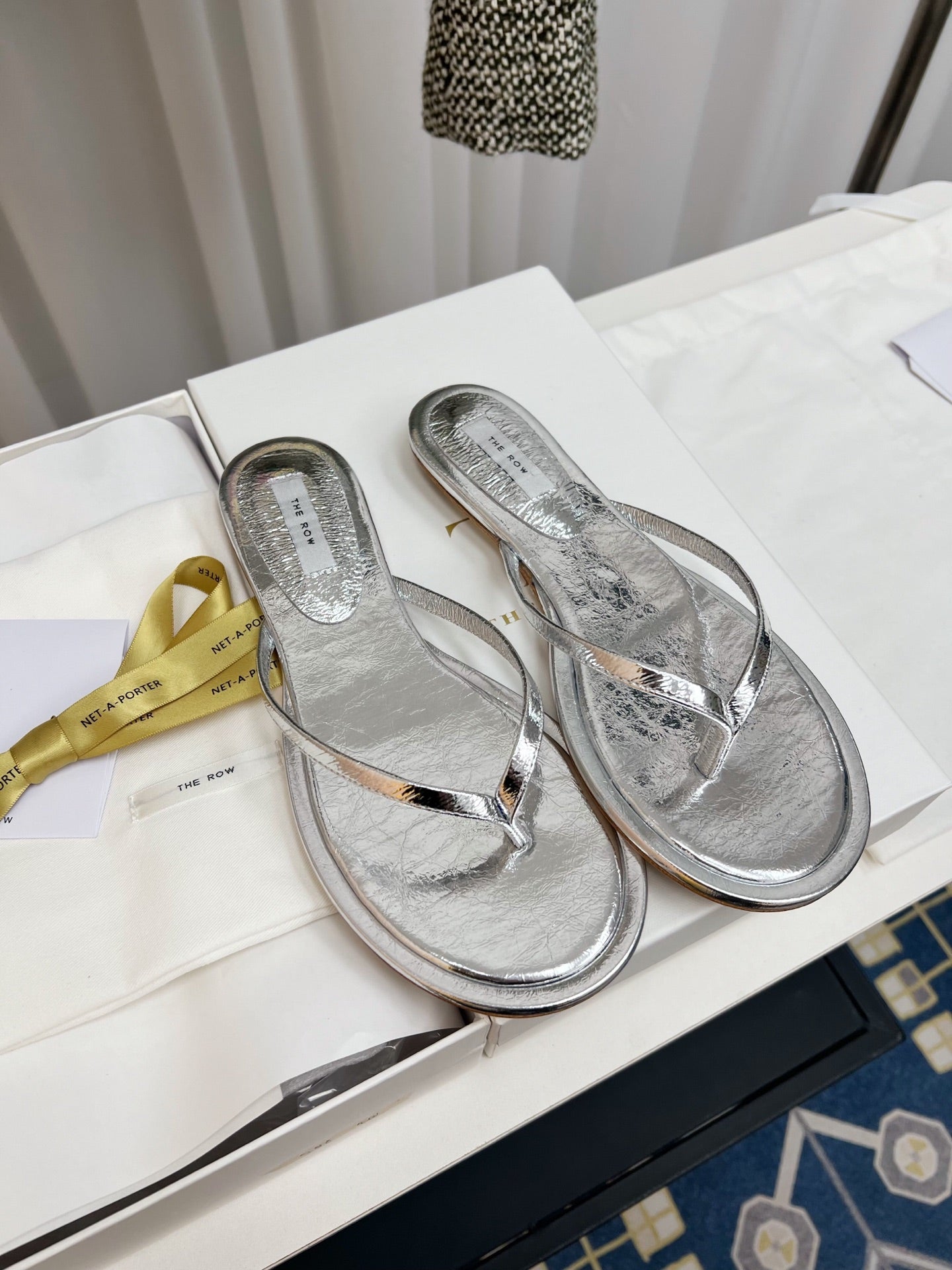 THE ROW 26S THONG SANDALS IN SILVER CALFSKIN