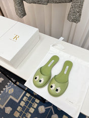 THE ROW 26S PIXEL APPLIQUE MULES IN PISTACHIO GREEN CALFSKIN