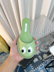 THE ROW 26S PIXEL APPLIQUE MULES IN PISTACHIO GREEN CALFSKIN