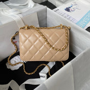 CC MINI 19 FLAP BAG IN DARK BEIGE CALFSKIN GOLD HARDWARE