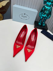 PRADA 26S POINTED TOE PUMPS STILETTO HEEL 80MM IN DARK RED SATIN