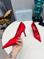 PRADA 26S POINTED TOE PUMPS STILETTO HEEL 80MM IN DARK RED SATIN